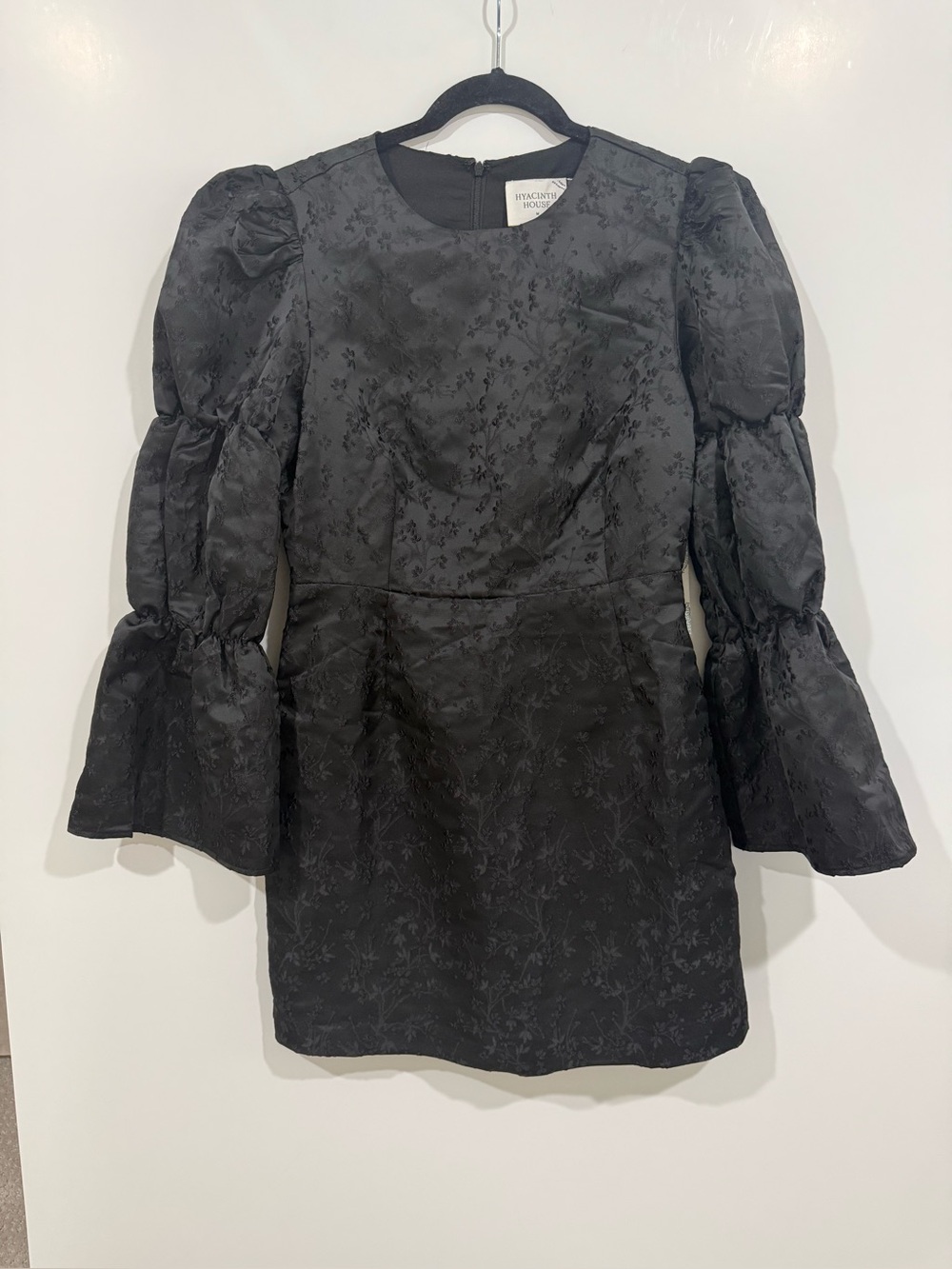Hyacinth House  Black Jacquard Puff Sleeve Darcy Mini Dress Size Medium - Picture 9 of 11